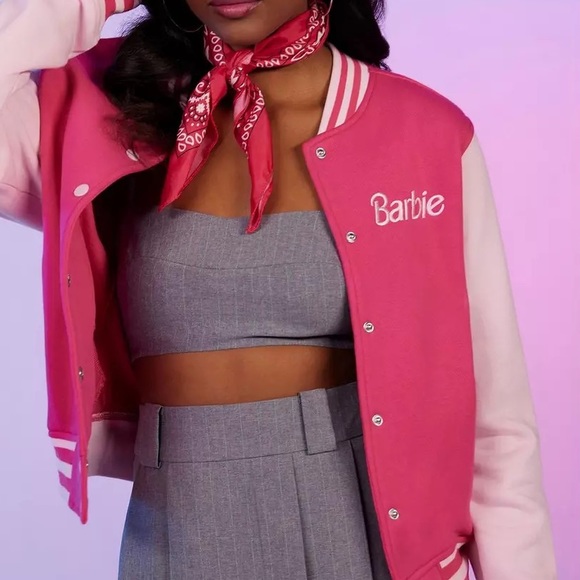 NWT Barbie Embroidered Girls Varsity Jacket -Juniors Large - Picture 3 of 5